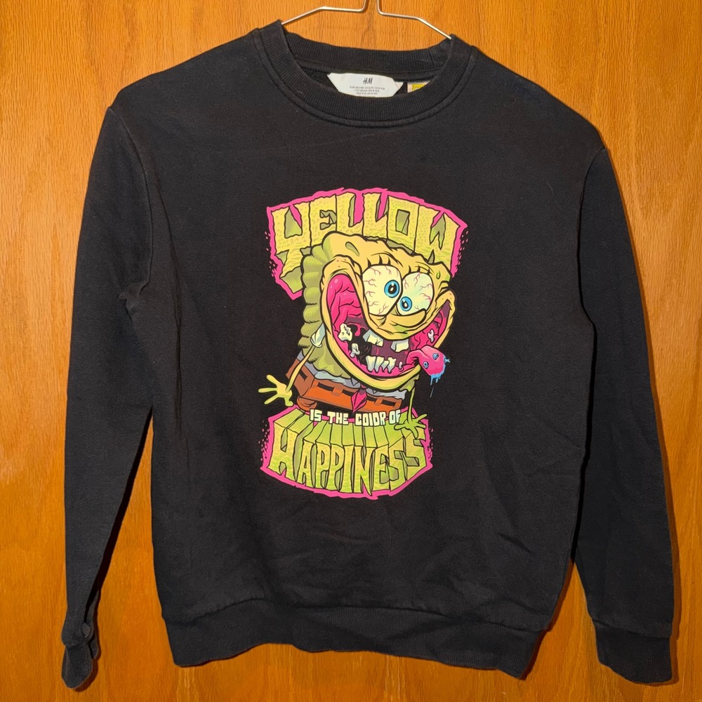 H&M Sweatshirt Kids Size 8/10 Black SpongeBob SquarePants Graphic Pullover